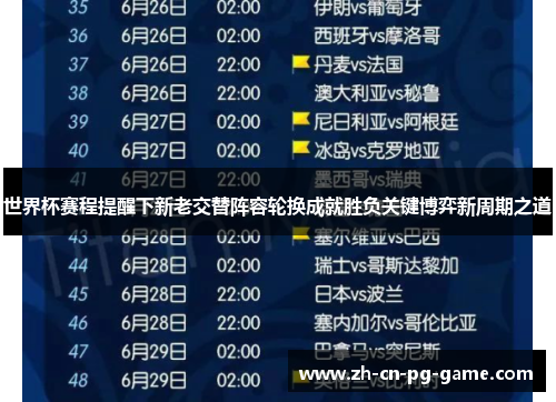 世界杯赛程提醒下新老交替阵容轮换成就胜负关键博弈新周期之道 世界杯赛程提醒下新老交替阵容轮换成就胜负关键博弈新周期之道